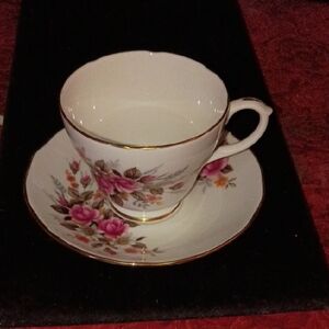 Floral Teacup and Saucer Set with Gold Trim Duchess Bone China England